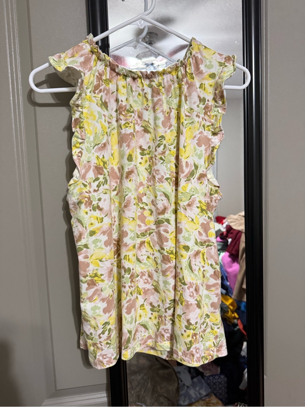 LC Lauren Conrad Floral Ruffle Tank in Yellow, Blush, Green